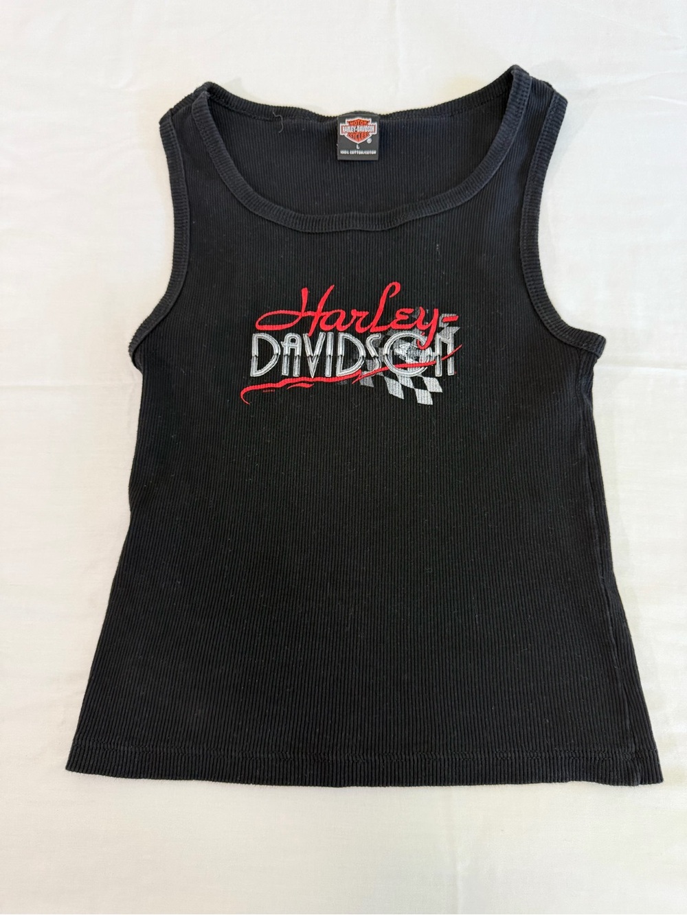 Harley-Davidson Black Ribbed Tank with Red & White Logo